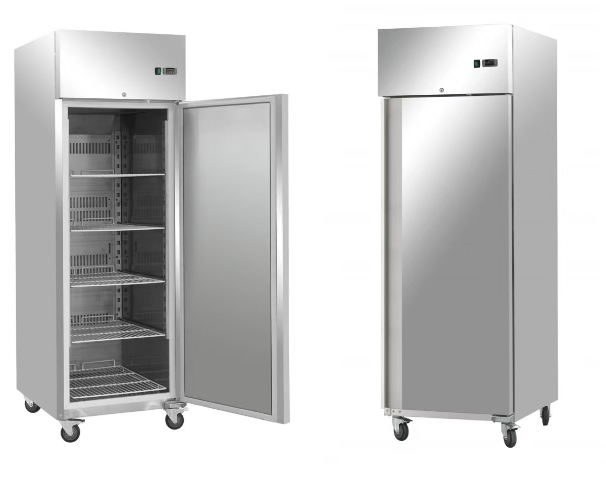 single-door upright refrigerator; vertical refrigerator; stainless steel commercial refrigerator