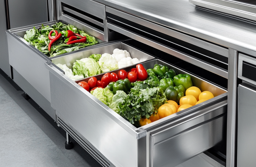 Stainless steel counter refrigerators with drawers